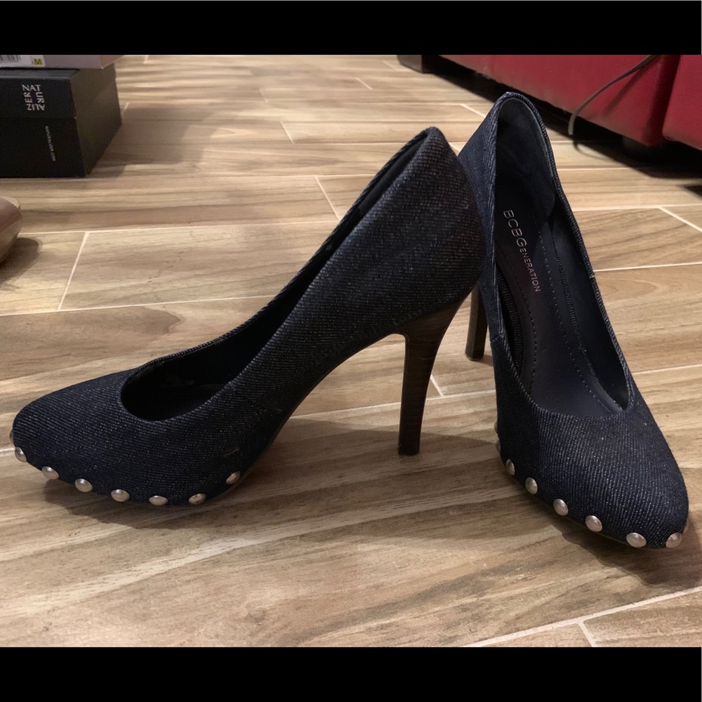 BCBGeneration Denim Heels with Silver Studs